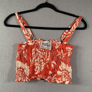 Paper Heart  Red Smocked Tube Top With Straps .  XS‎  Linen Blend